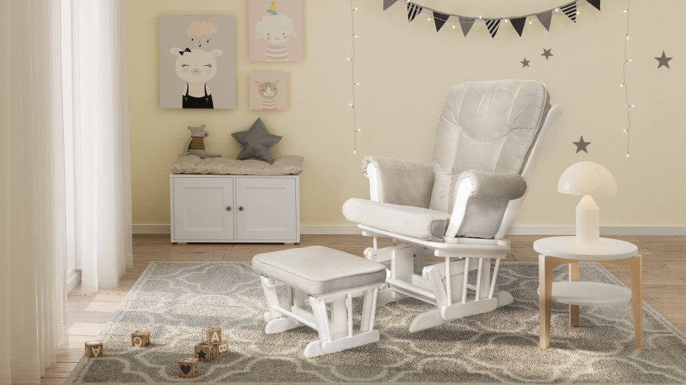 Sleigh Glider with Ottoman, White