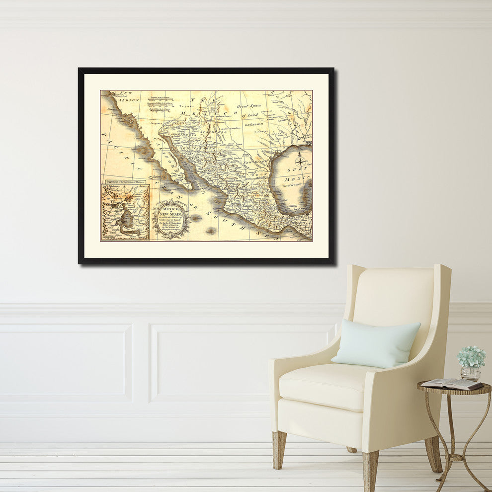 Mexico Vintage Antique Map Wall Art, 28"x37"