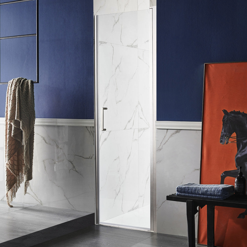 ANZZI Lancer Semi-Frameless Hinged Shower Door, Brushed Nickel, 23" X 72"