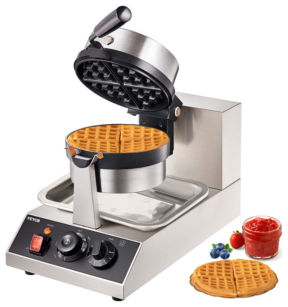 VEVOR Commerical Round Waffle Maker 1300W Rotatable Non-Stick Waffle Iron 120V
