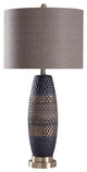 Laughlin Ceramic Table Lamp- Small Black, Brown and Silver Body Brown Shade