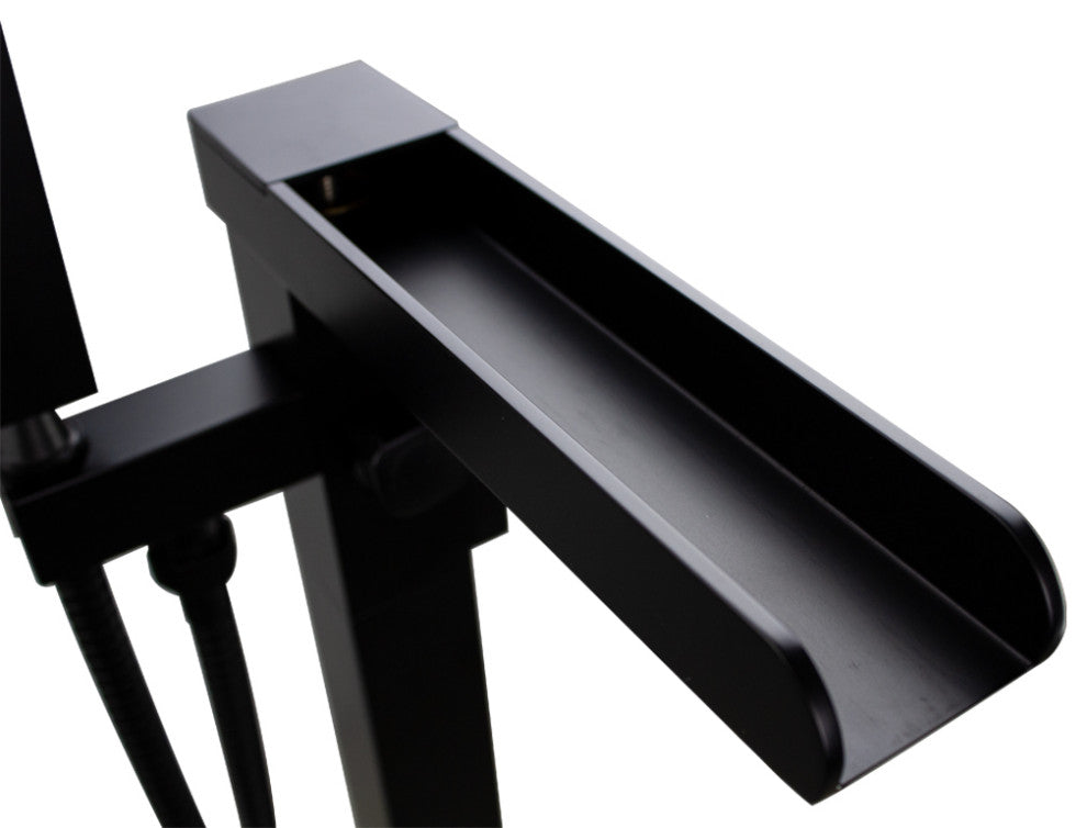 Transolid Roslyn Floor Mounted Tub Filler with Hand Shower, Matte Black