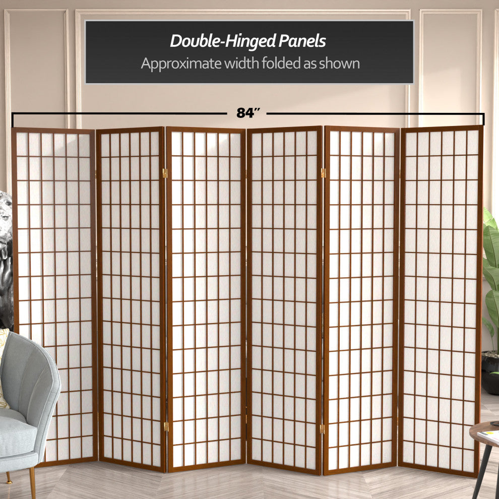 6' Tall Window Pane Shoji Screen, Walnut, 6 Panels