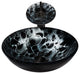 Tartaruga Hand Painted Tempered Glass Vessel Bathroom Sink Set, Matte Black