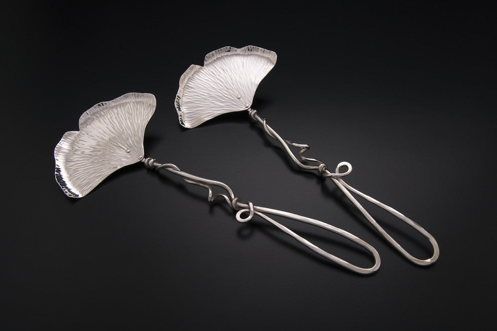 Ginkgo Small Salad Utensils, Set of 2, Silver, Vine Handle