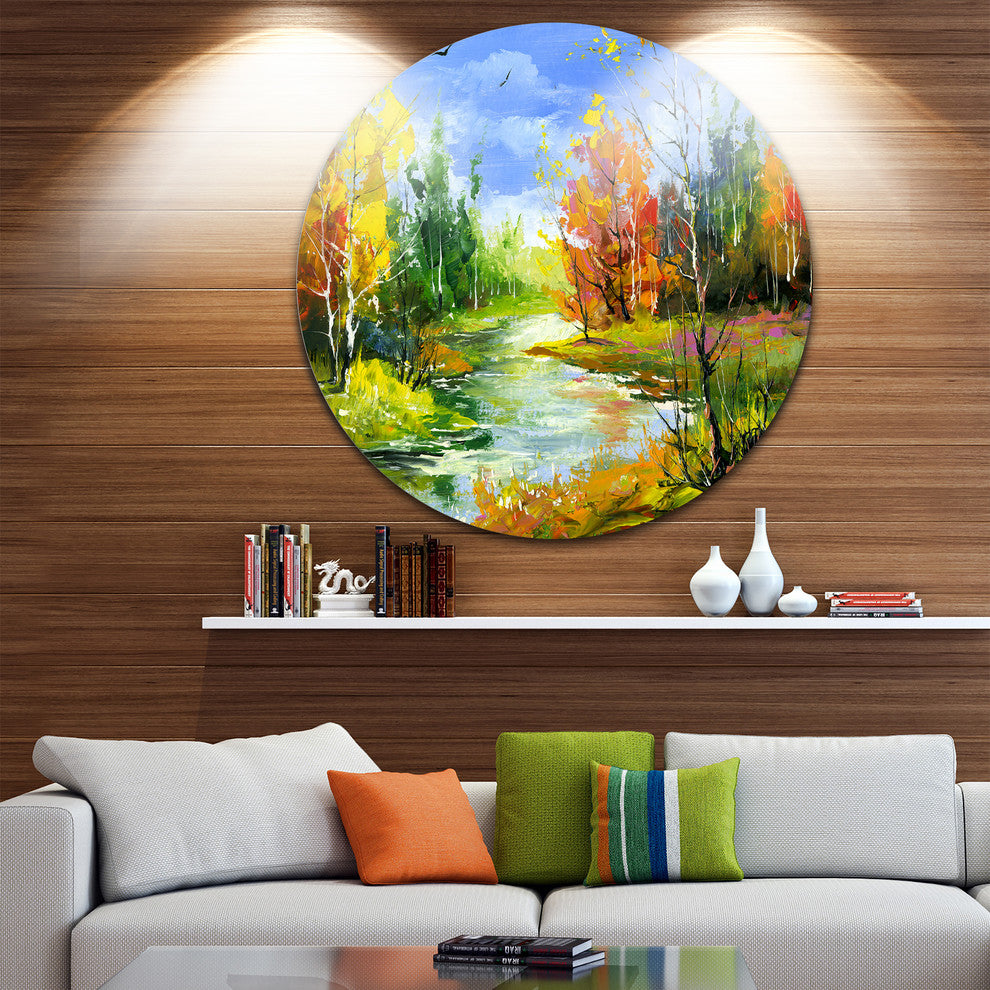 Fusion Of Autumn Shades, Landscape Round Wall Art, 36"