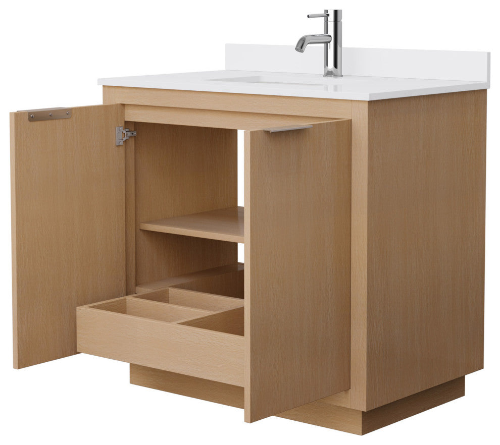 Maroni 36" Light Straw Single Vanity, White Cultured Marble Top