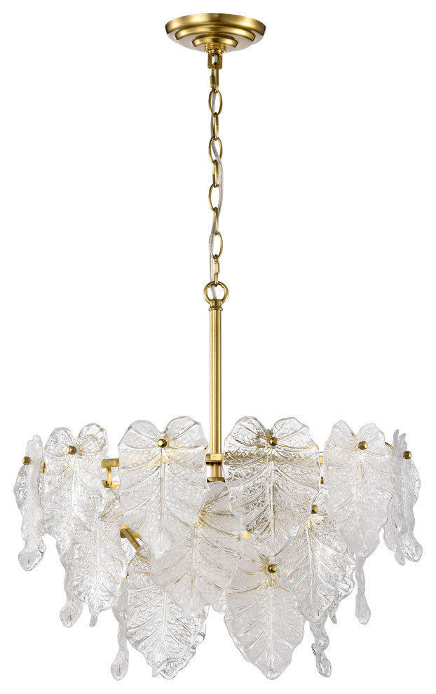 Echo Brushed Shiny Brass 7-Light Tiered Leaf-shaped Glass Chandelier 1 Variation