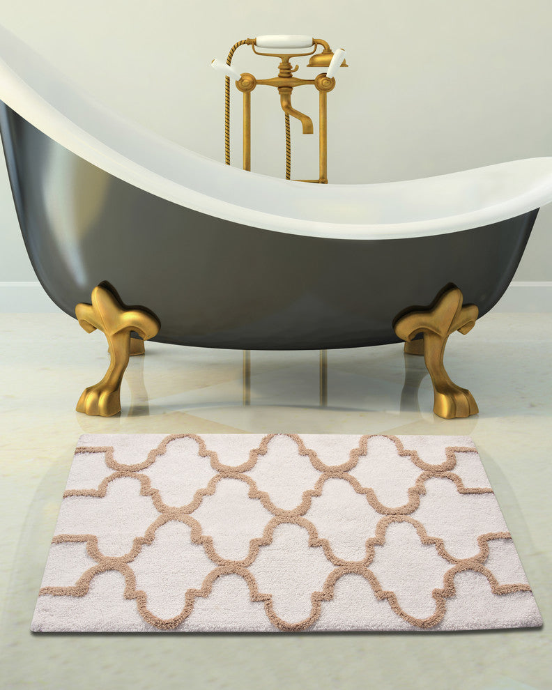 Cotton Dual Color Geometric Pattern Bath Rug, Beige, 50"x30"