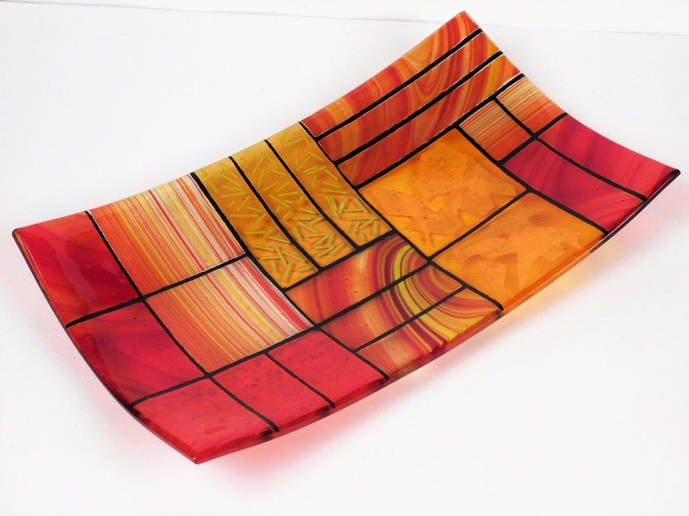 Decorative Fused Glass Plate "A Gentle Color Mix", Orange