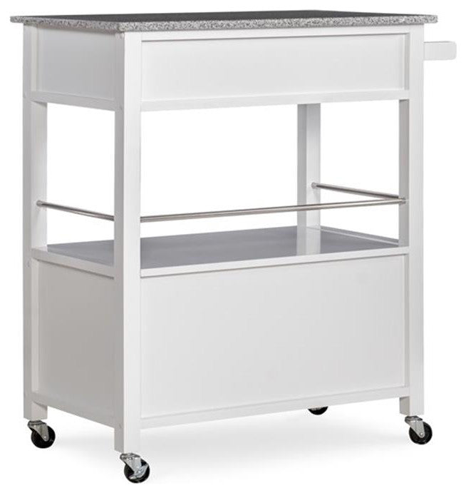Pemberly Row Transitional Wood Kitchen Cart with Granite Top in White