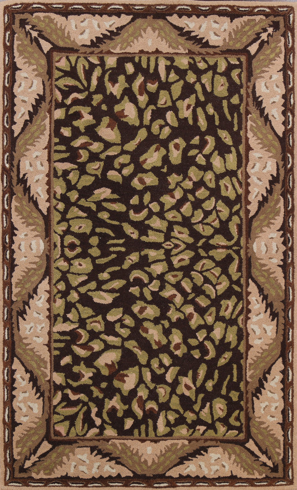 Floral Brown Oriental Area Rug Wool Hand-tufted Bedroom Carpet 5x8