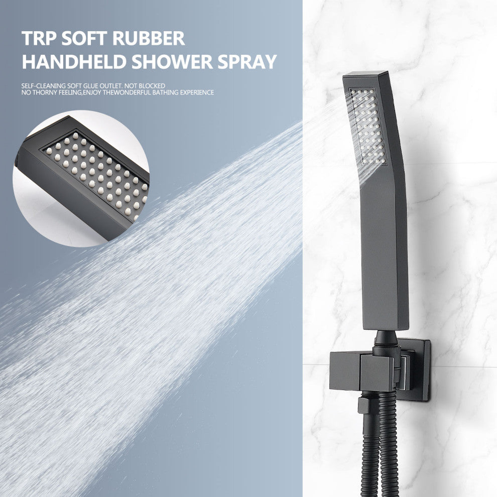 12" Square Rainfall Shower head and Handheld Shower Head Set, Matte Black