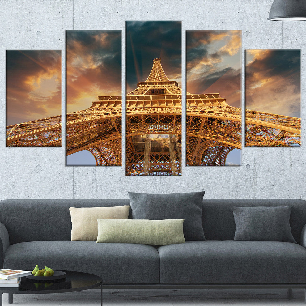 "Paris Eiffel Tower in Paris With Sunset Colors" Wall Art, 60"x32", 5-Panels