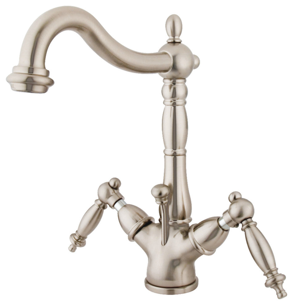 Kingston Brass Two-Handle Bathroom Faucet With Brass Pop-Up, Brushed Nickel