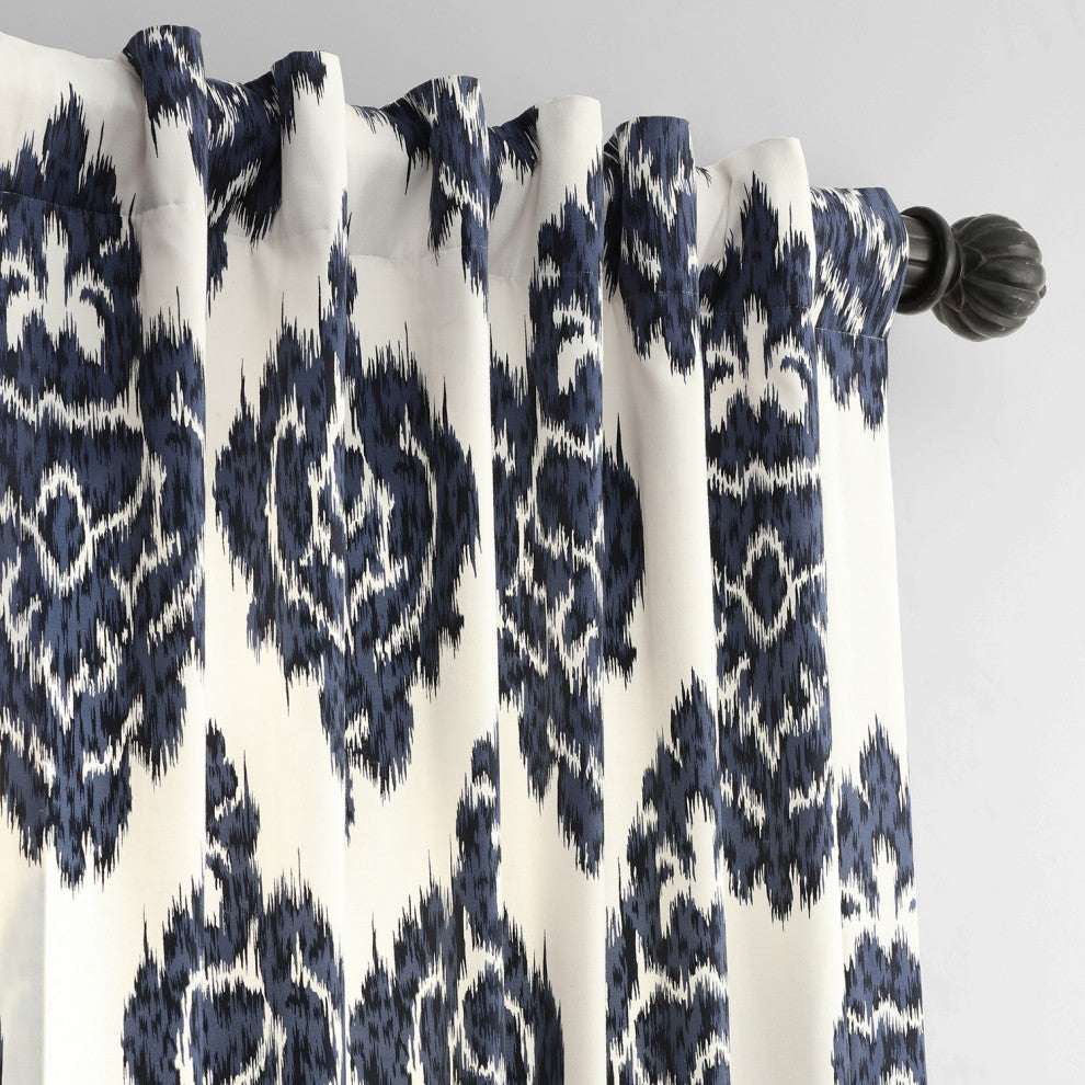 Ikat Blue Printed Cotton Curtain Single Panel, 50"x108"