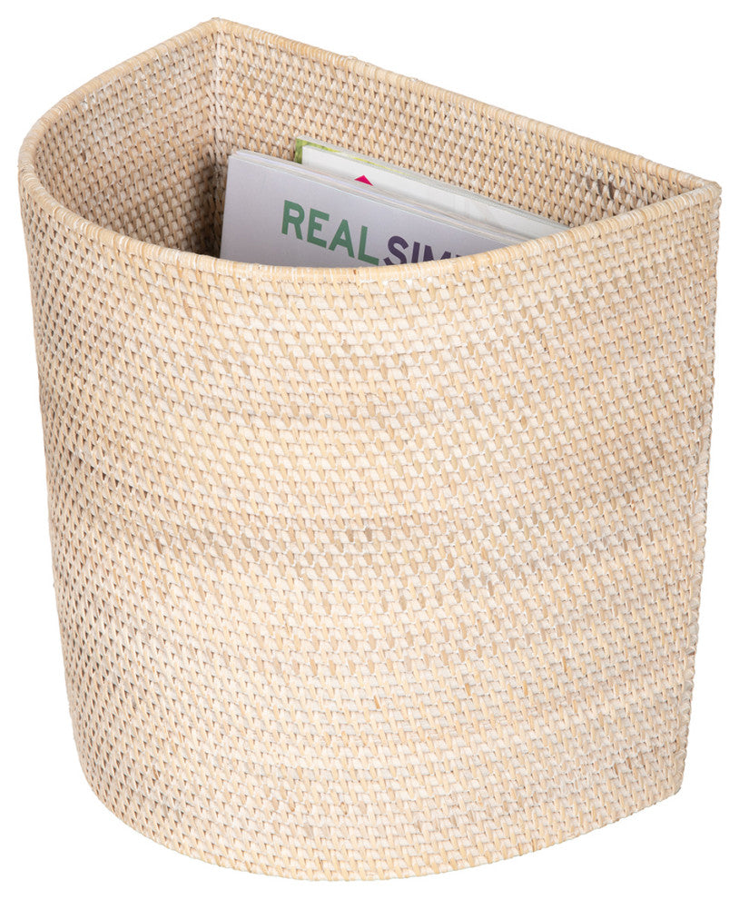 Loma Handwoven Half-Moon Rattan Waste Basket, Honey Brown, White-Wash