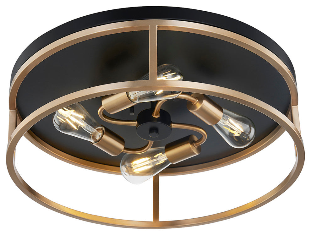 Knox Round Flush-Mount 4-Light Matte Black/Brass