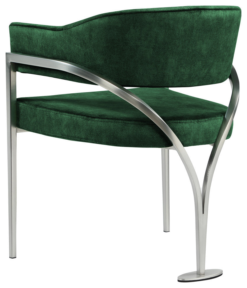 Madelyn Upholstered Dining Chair, Set of 2, Green, Velvet, Silver Finish
