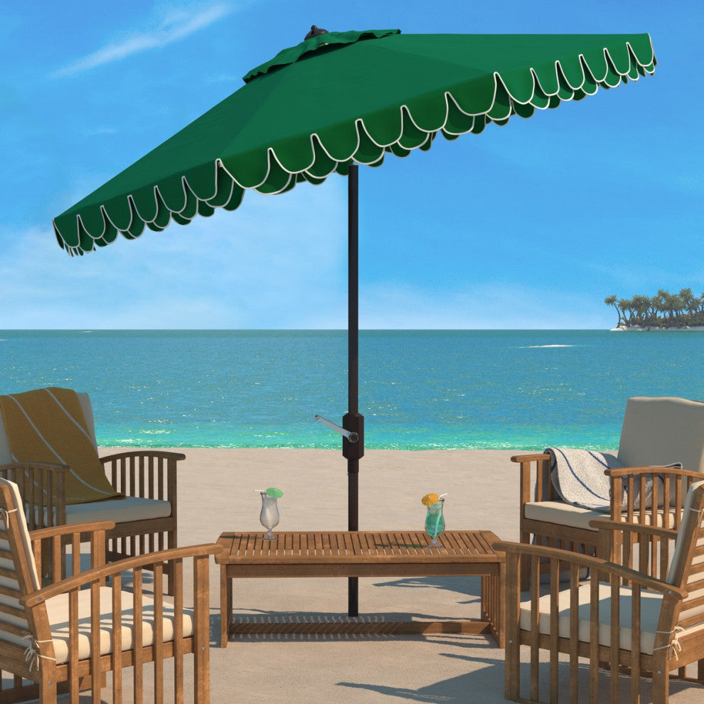 Safavieh Outdoor Elegant Valance 9ft Auto Tilt Umbrella Hunter Green