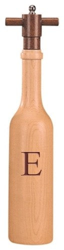 Wine Bottle Maple Wood Pepper Grinder, Custom Personalized Initial,  "E"