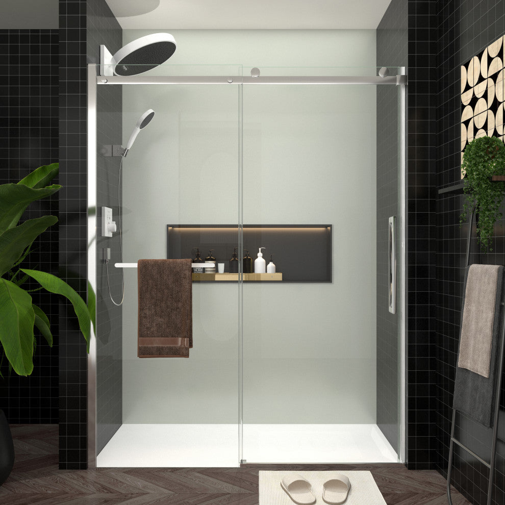 60" Double Sliding Frameless Shower Door with Clear Tempered Glass, Chrome