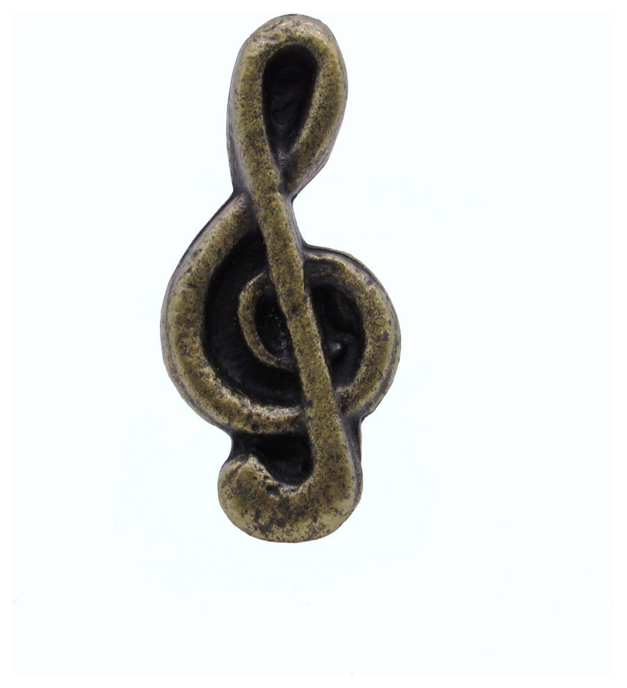 Treble Clef Cabinet Knob, Antique Brass