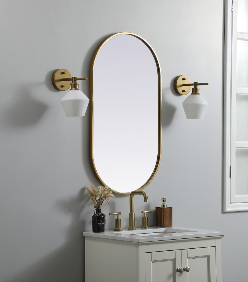 Metal Frame Oval Mirror 20X36 Inch, Brass