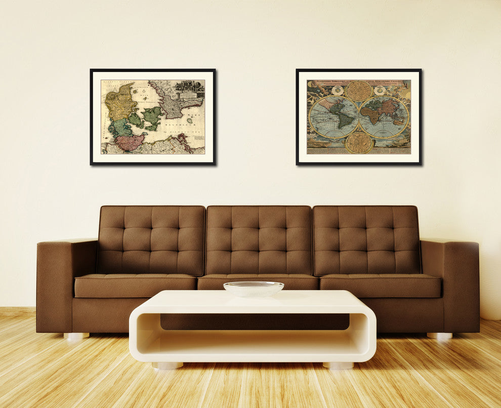 Denmark Centuries Vintage Map Print On Canvas With Picture Frame, 16" X 21"