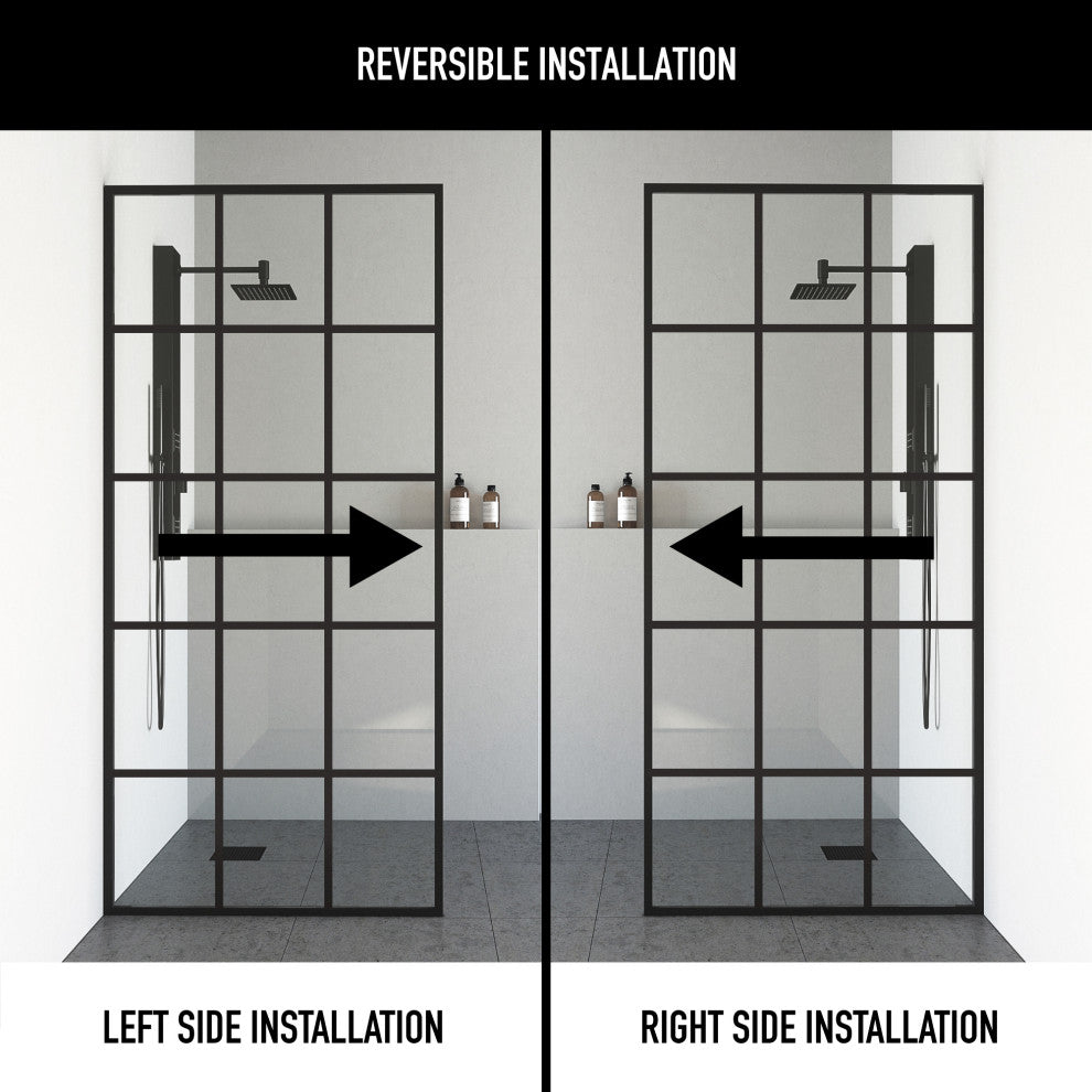 VIGO Mosaic Framed Fixed, Matte Black, Shower Screen, 34" W X 74" H, Clear Glass