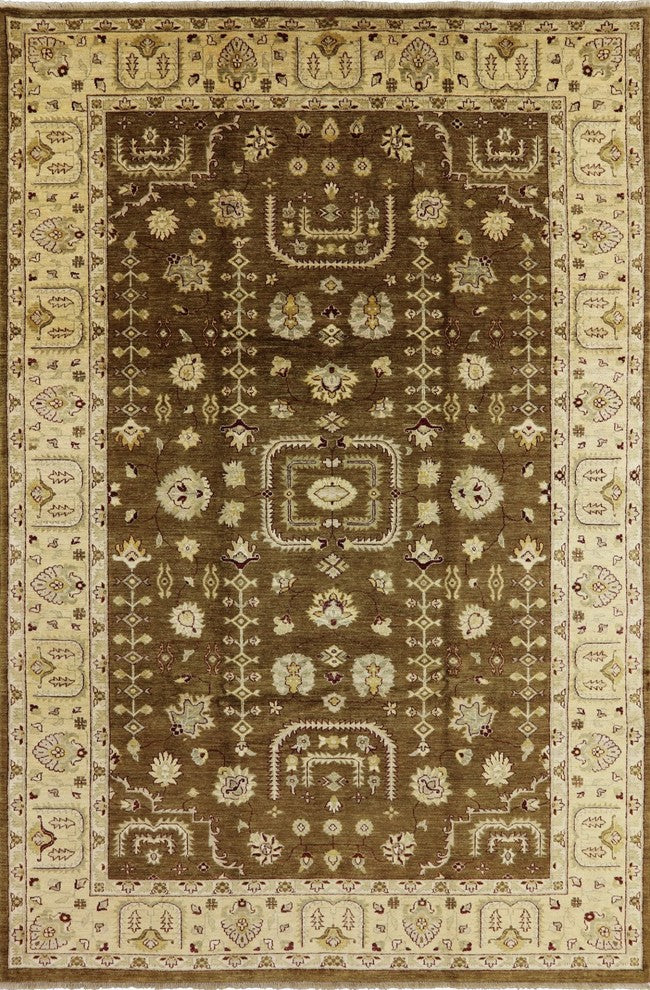 Handmade Oushak Peshawar Chobi Wool Hand-Knotted Rug, 8'x12'