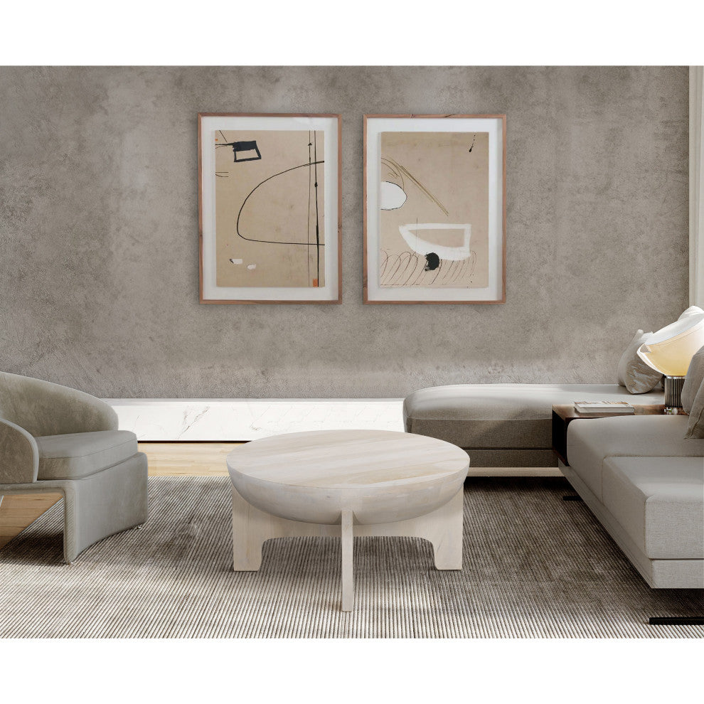 Tomas 32" Coffee Table Mango Wood Drum Top Classic Washed White