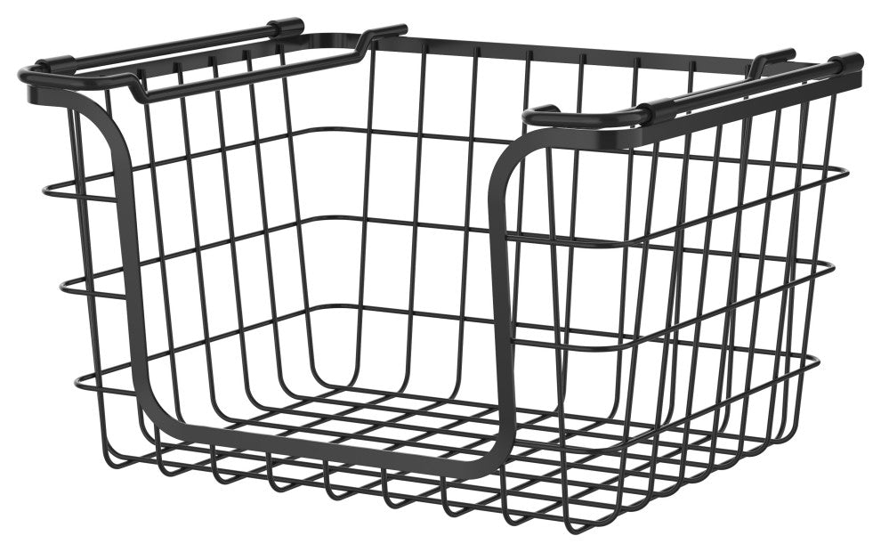 Oceanstar Stackable Metal Wire Storage Basket Set of 3, Black, Tall