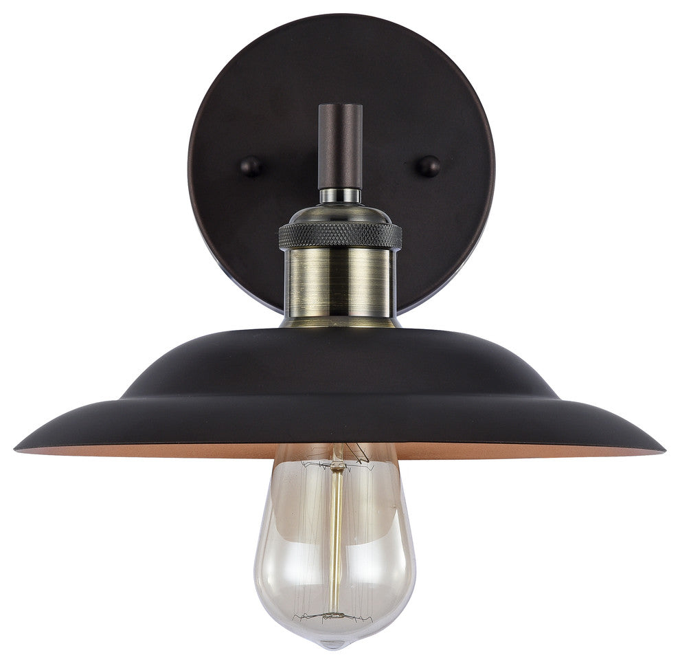 IRONCLAD, Industrial-style 1 Light Rubbed Bronze Wall Sconce, 10" Wide