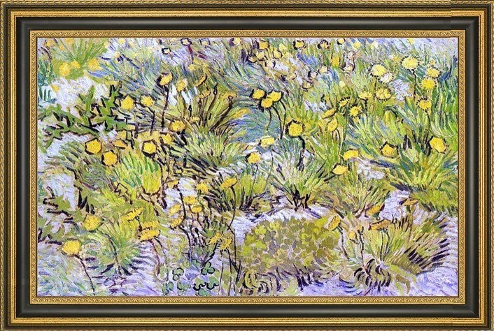 Vincent Van Gogh Field of Yellow Flowers  Framed Premium Canvas Print, 18"x27"