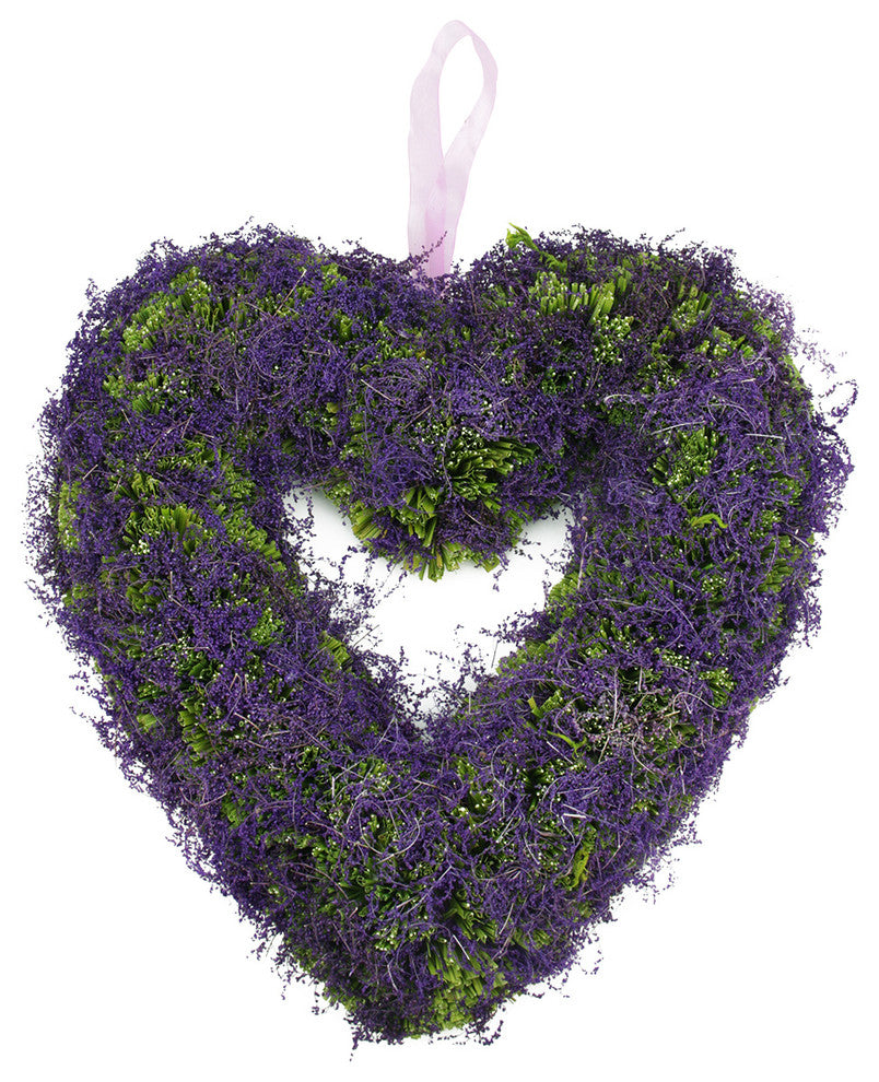 Reindeer Moss Heart-Shaped Artificial Wreath, Purple, 14.5"