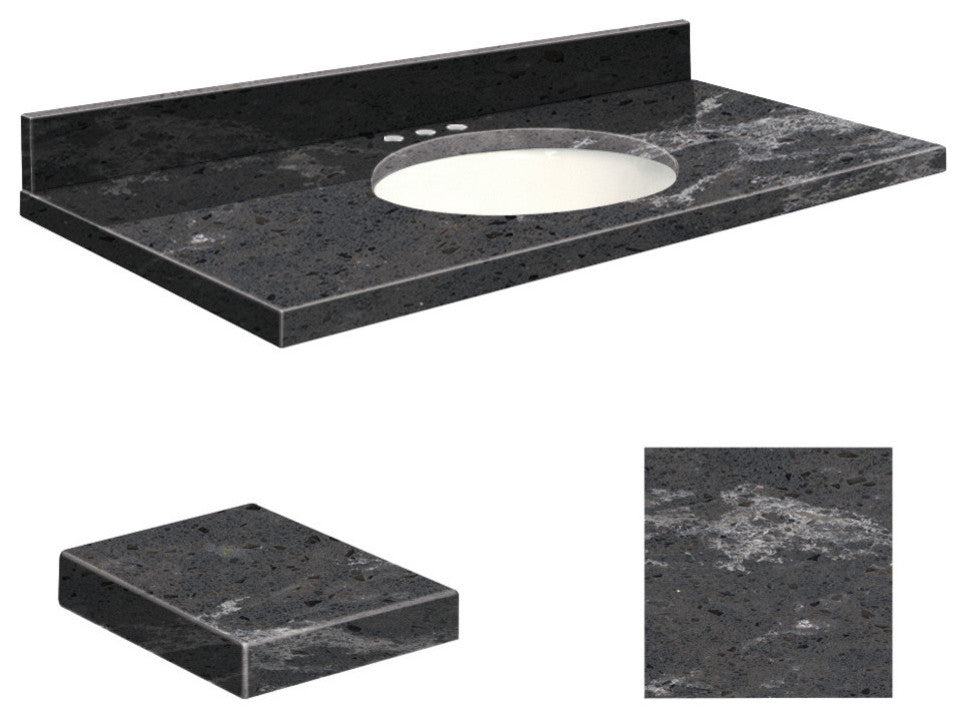 Quartz 49"x19" Vanity Top, Single Faucet Hole, White Bowl, Milky Way, 8" Centers