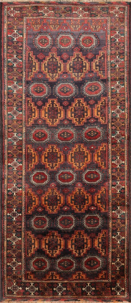 Oriental Wool on Wool 4'x10 Persian Balouch Handmade Area Rug, W2361