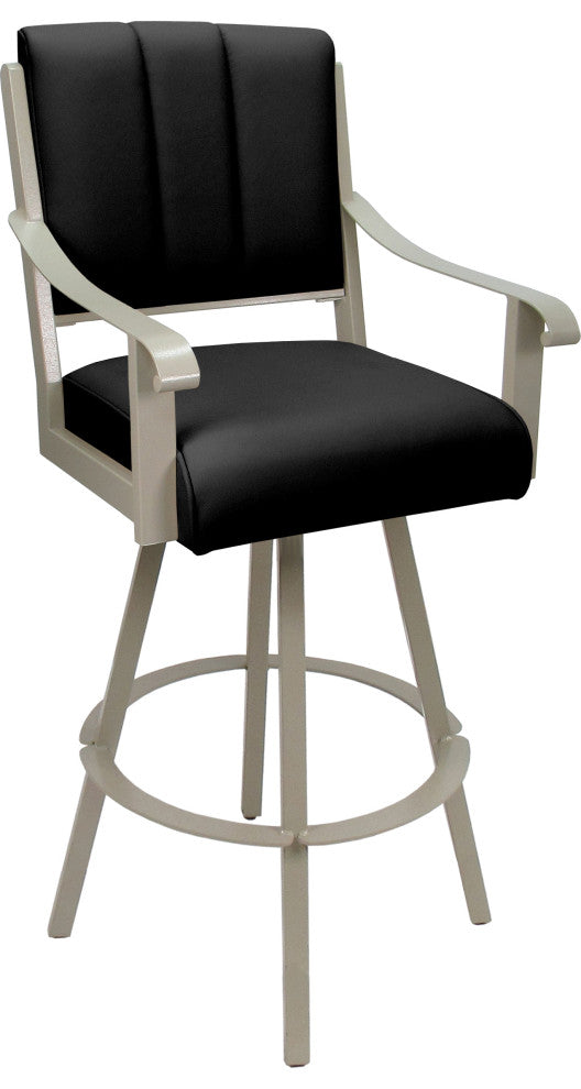 Leather Swivel Metal Bar Stool - Memphis on Warren Base, Black Leather on Beige, 34"