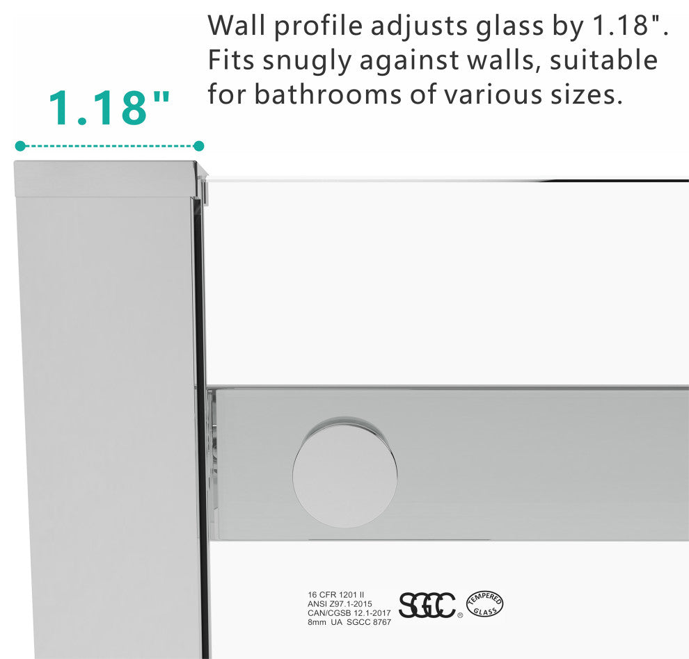 60" Double Sliding Frameless Shower Door with Clear Tempered Glass, Chrome