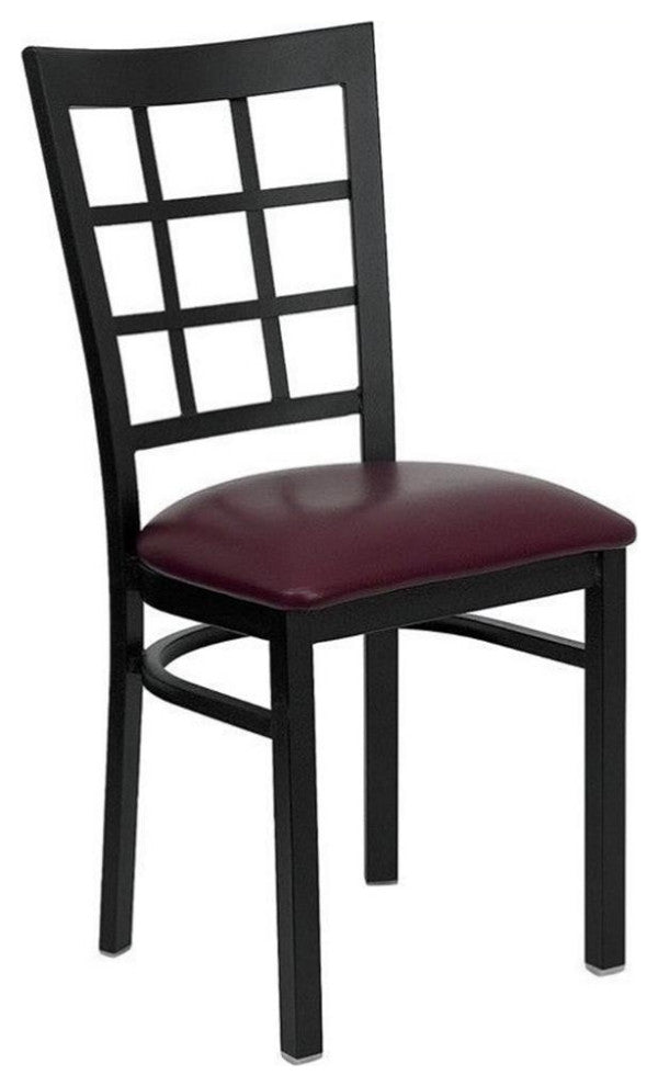 Flash Furniture Hercules Black Window Back Dining Chair in Burgundy