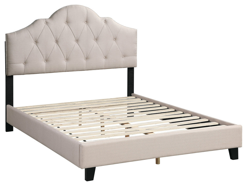 Fabric Upholstered Bed With Arch Back, Beige, Full