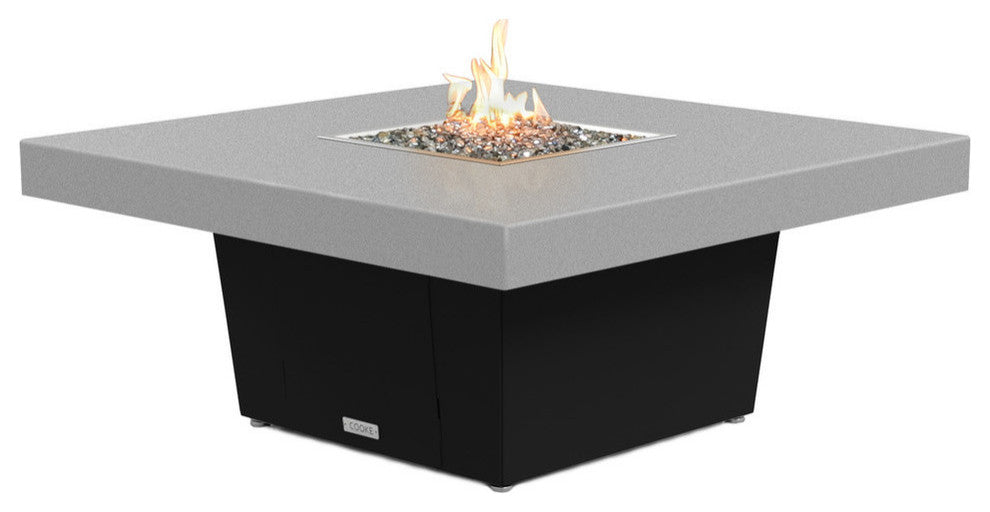 Square Fire Pit Table, 48x48, Chat Height, Propane, Hilltop Grey Top, Black
