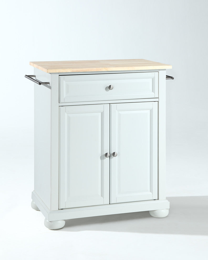 Crosley Furniture Alexandria Natural Wood Top Portable Kitchen Island in White