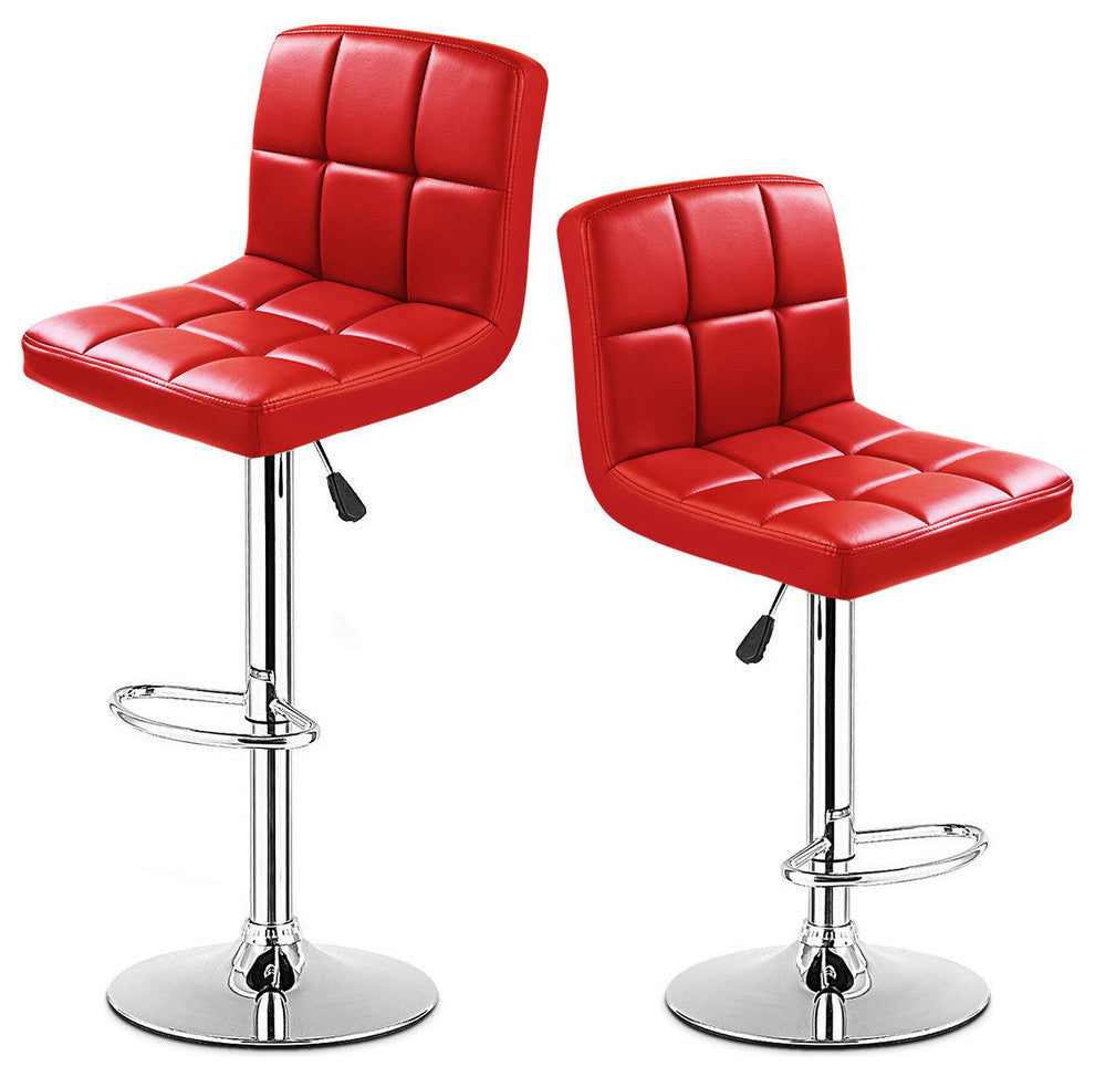 Costway Set Of 2 Bar Stools PU Leather Adjustable Barstool Swivel Pub Chairs