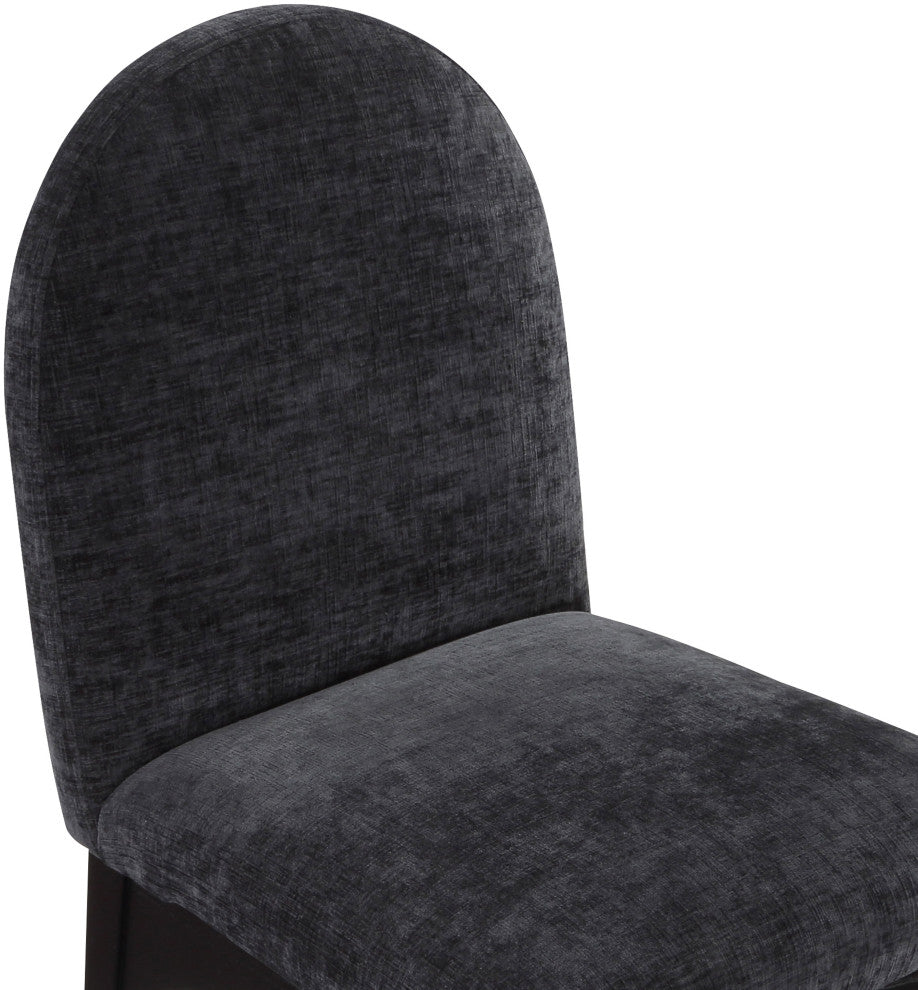 Waldorf Chenille Upholstered Dining Chair, Black, Chenille, Natural Finish, Black, Side Chair, Chenille Fabric, Black Finish