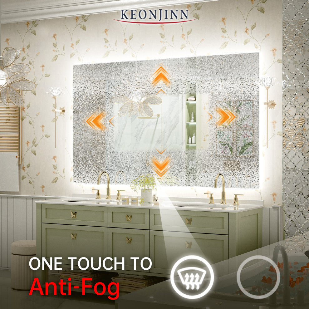 Backlit LED Mirror for Bathroom, Anti-Fog Dimmable, Silver, 60x36