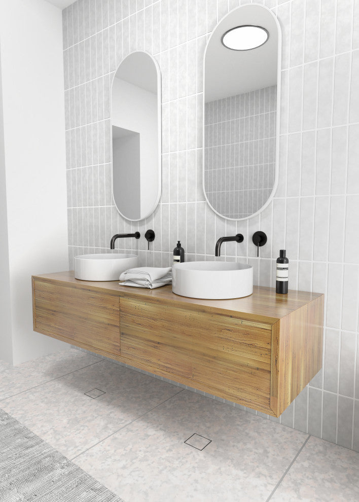 16" W X 40" H Pill Shape Stainless Steel Framed Mirror, White