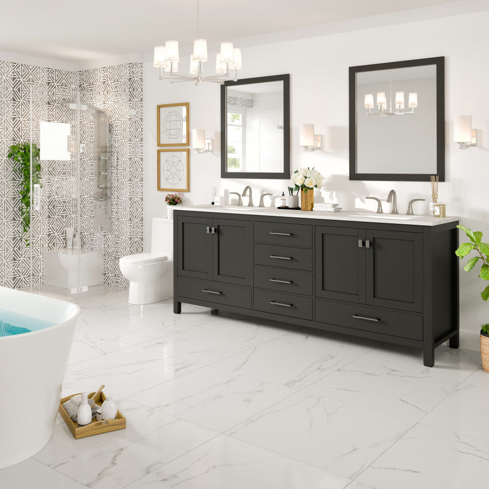 Aberdeen 84" Espresso Double Sink, Quartz Top