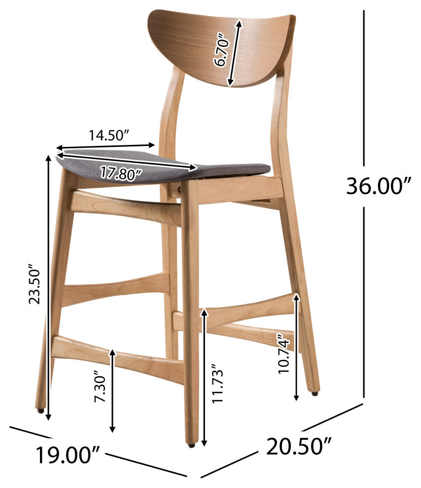 GDF Studio Molle Mid-Century Design Counter Stools, Gray/Oak, Set of 2